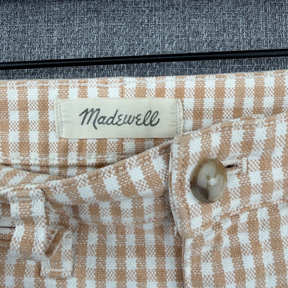 Madewell Slim Emmett Wide-Leg Crop Pants 26 Tan White Gingham Check Cottagecore - Picture 5 of 11
